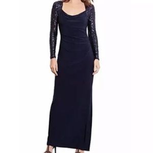Navy Sequin Sleeve Jersey gown!!